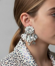 Vintage Clip-On Dangle Earrings with Glitter and Charms picture