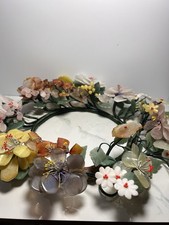 VTG Hand Carved Jade Floral Centerpiece Wreath Chinese Rare 11” picture