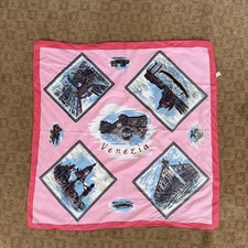 Acetate Vintage Pink Souvenir Scarf, Tourist, Venice, Italian, Made in Italy picture
