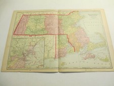 ANTIQUE MAP  OF MASSACHUSETTS AND RHODE ISLAND   CRAM'S  ATLAS 1905  23 X 14.5 picture