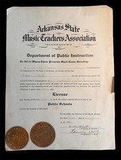 1930 Arkansas State Music Teachers Association License Public Schools picture
