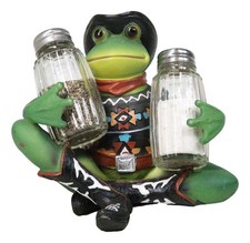 Cowboy Toad Frog With Hat Boots And Southwest Serape Salt Pepper Shakers Holder picture