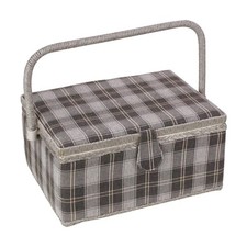 Sewing Basket Organizer Medium 11 x 7 x 5.5 Dark Gray Plaid Removable Tray picture