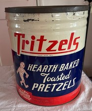 Tritzels Pretzels Large Tin Can Perfect Foods Lansdale PA w Provenance Photo Vtg picture