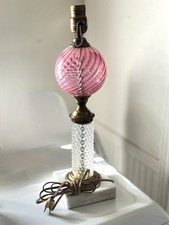 VTG Cranberry Swirl and Brass Table Lamp picture