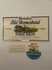 Antique 1910s-1930s Brick's Old Homestead Mince Meat Label Set 🏡 NJ NOS picture
