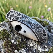 Spyderco Dragonfly with Engraved Lilies and Monarch Butterfly on Both Sides picture