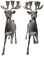 VTG Silver Plated Brass Reindeer Candelabra Pair 15