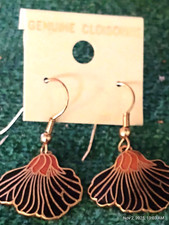 Vintage Jewelry GENUINE CLOISONNE DANGLE EARRINGS-- FLORAL--black&orange *NEW* picture