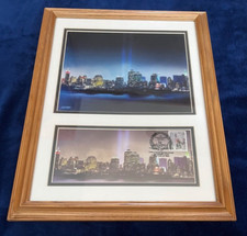 9/11 Theme Matted Photos 14x18 Frame Towers Lights 2001 Remembrance USPS stamp picture