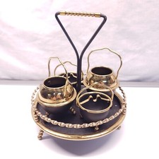 Rare Mid Century Modern Vintage Brass Guest Portable Ashtrays & Spitoon Tray Set picture