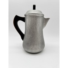 Vintage Silverfeal Aluminum Craft Hammered Coffee Pot Pitcher Wood Handle picture