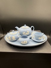 Vintage Wedgwood Jasperware Blue 9‑Piece Mini Tea Set – Rare 🫖💙 picture