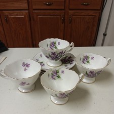 Rosetti SPRING VIOLETS Cup and Saucer Set of 8 picture