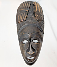 Hand Carved African Wood Mask dark finish Wall Decor 12 inch Warrior Traditional picture