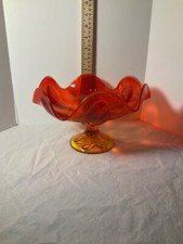 Vintage 6 Petal Pedestal Amberina glow Compote Center Piece Bowl picture