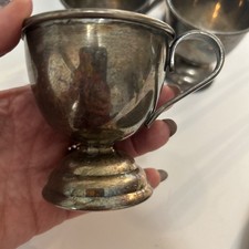 Vintage EP Nickel Silver Set of 7 Footed  Tea Cups Japan Barware Kitchen EUC picture