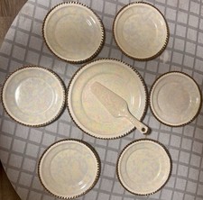 Mid Century Vintage Pearl China PEA5 8 Piece Desert Set 22KT Gold Trim picture