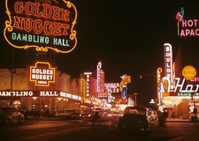Vintage Las Vegas Hotel Casino PHOTO 1952 Golden Nugget Downtown Sign Night view picture