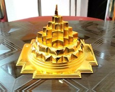 Maha Meru Shree Yantra Made with Ashtadhatu 6 x 6 Inch Diagonally Gold Plated picture