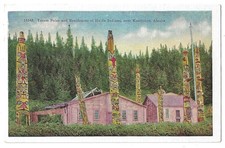 Ketchikan Alaska c1920's Haida Indian Totem Poles, residence, Native Americana picture