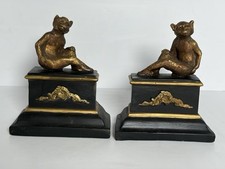 Sterling Industries Monkey Bookends Gold & Black Hollywood Regency Pair Vintage picture