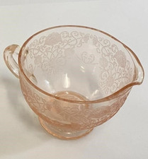 PINK DEPRESSION GLASS, Vtg Creamer Hazel Atlas Florentine 1, 1932-34, Excellent picture