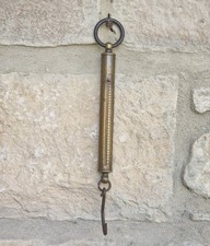 Antique Tubular Brass Spring Balance Scale Hanging Pocket Cylindrical Scales picture