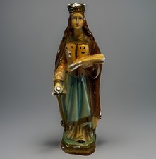 8.5” Antique Chalkware Statue of Saint Dymphna Italy Rare St. of Mental Illness picture