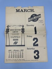 1906 CHICAGO NORTH WESTERN Railway RAILROAD DEPOT Calendar Complete MARCH Antque picture