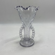 Imperial Candlewick Clear Flower Vase Ruffled Rim Etched Flowers picture