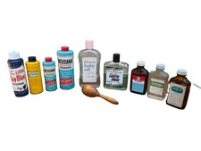 Vintage Apothecary Medicine Bottle Graphic Tin Lot Shaving Bluing Advertising Se picture