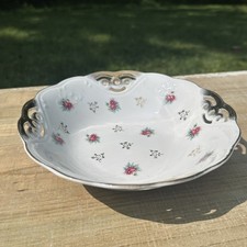 Vintage Trimont Ware Japan Porcelain Bowl Gold Trim Pink Rose Pierced Handles 8