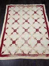 Antique Primitive Quilt Red Yellow White Farmhouse Americana Very Worn AS IS picture