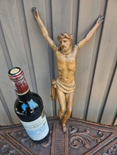Antique 19thc wood carved corpus christ Statue religious art picture