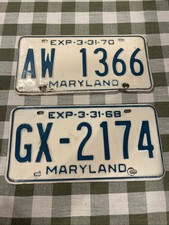 Maryland License Plate Pair, Vintage 1968, 1970 picture