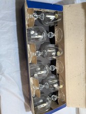 NOS 6 Bohemia Crystal Claudia Wine Glasses Faceted Ball Stem Old Vintage bar old picture
