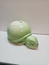 Vintage Sleeping Turtle Coin Bank Eyelashes Green Ombre picture