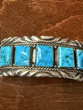B. Touchine Sterling Silver Turquoise Inlay Native American Cuff Bracelet picture