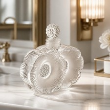 A Vintage Lalique Frosted Glass 'Deux Fleurs' Perfume Bottle W/Stopper Signed picture
