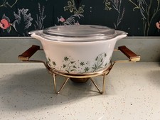 Pyrex Bride’s Casserole Lily Of The Valley PROMOTIONAL #474 with cradle picture