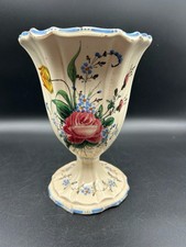 VTG Italian Majolica Floral Pedestal Vase Hand Painted Signed Italy AD picture