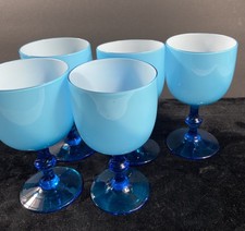 Set Of 5 Morano ITALY Carlo Moretti Azure Cased Blue Wine 6