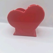 Vtg 1992 Diamond Line Red Plastic Vase Planter Pot Tilted Heart Valentine's Day picture