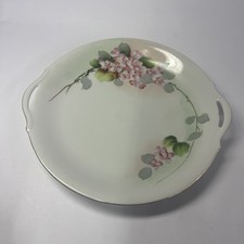 Floral Nippon Hand Painted Cake Plate with Handles from Japan 9.5