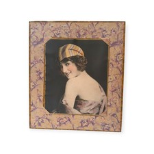 Antique 1920s Scarf Box Hand Tinted Flapper Woman Portrait Art Deco 17