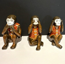 Vintage unbranded, hand-painted ceramic wise monkeys hear, speak, see no evil picture