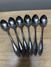 LCU57 Lifetime Cutlery Stainless Japan Scrolls & Flowers Lot of 6 Dinner Spoons picture