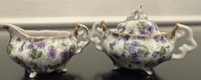 LEFTON VIOLET MINIATURE CREAM AND SUGAR W/LID Gold Details picture
