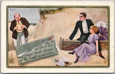Vintage 1910s Romance Greetings Postcard Couple on Beach / Artist-Signed RYAN picture